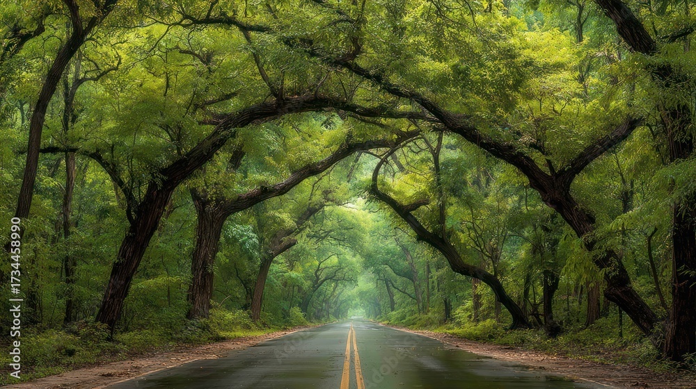 Obraz premium Forest roadway arching trees