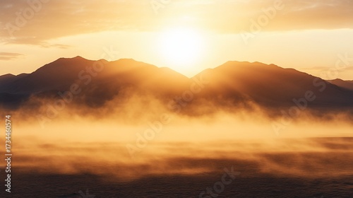 Sunset over dusty mountains