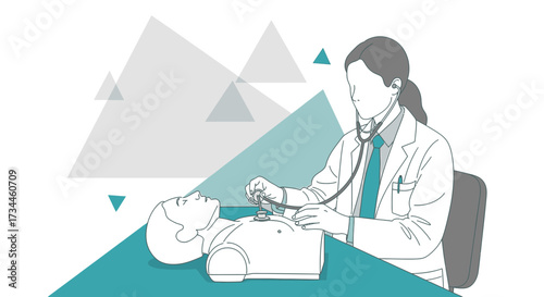 Doctor examining patient with stethoscope in a clean minimalist geometric illustration concept for