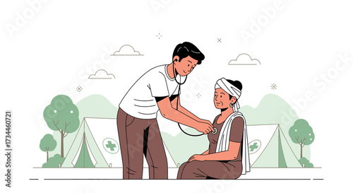 Doctor examining a patient in refugee camp health checkup and medical assistance provided by