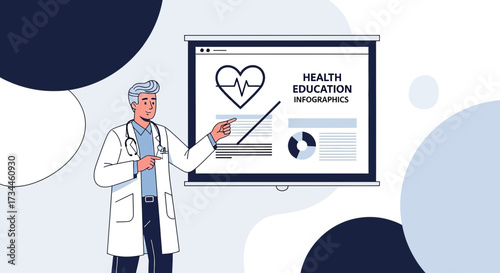 Doctor presenting health education infographics for medical awareness campaign idea