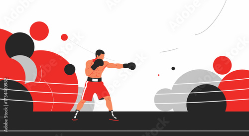 Dynamic illustration of a boxer in action within a boxing ring setting graphic design
