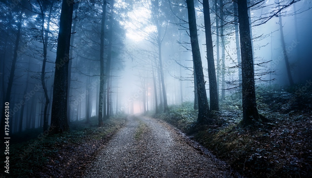 Obraz premium foggy forest night