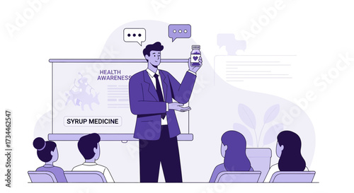Health awareness presentation with syrup medicine concept for healthcare professionals