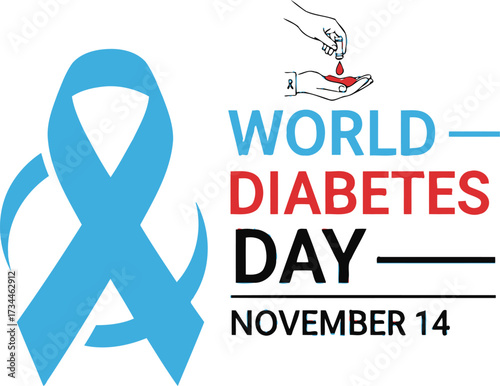 World Diabetes Day awareness ribbon and blood drop symbol on November 14