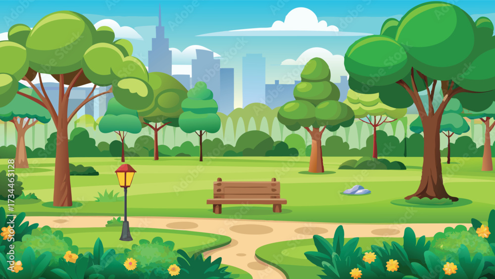 Obraz premium summer landscape with trees vector illustration