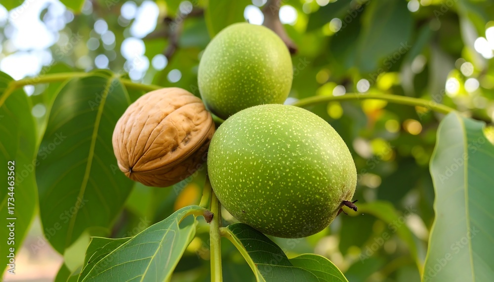 Obraz premium Walnuts on a tree branch