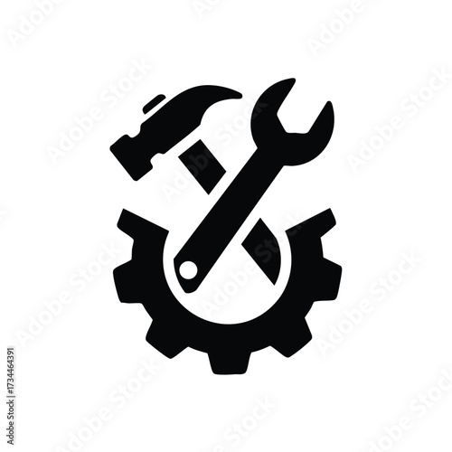 Mechanical tools, gear, and wrench symbol representing maintenance, repair, and technical support concepts in industrial settings