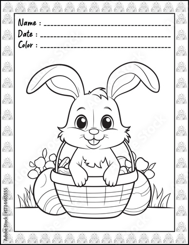 Bold and Easy Easter Coloring Page & Book for Adults and Kid. High resolution (300 DPI), Ready to print on standard 8.5x11-(A4) inch paper With (No Bleed), Black and White. Vector illustration