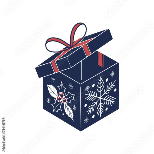 Navy Blue Wrapped Christmas Gift Box Vector Illustration Design