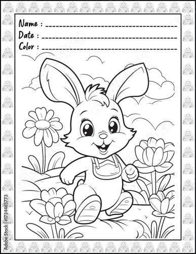 Bold and Easy Easter Coloring Page & Book for Adults and Kid. High resolution (300 DPI), Ready to print on standard 8.5x11-(A4) inch paper With (No Bleed), Black and White. Vector illustration