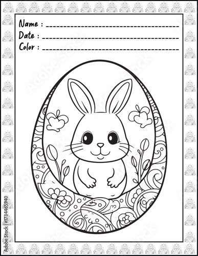 Bold and Easy Easter Coloring Page & Book for Adults and Kid. High resolution (300 DPI), Ready to print on standard 8.5x11-(A4) inch paper With (No Bleed), Black and White. Vector illustration