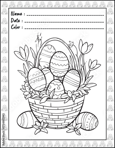 Bold and Easy Easter Coloring Page & Book for Adults and Kid. High resolution (300 DPI), Ready to print on standard 8.5x11-(A4) inch paper With (No Bleed), Black and White. Vector illustration
