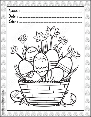 Bold and Easy Easter Coloring Page & Book for Adults and Kid. High resolution (300 DPI), Ready to print on standard 8.5x11-(A4) inch paper With (No Bleed), Black and White. Vector illustration