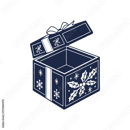 Navy Blue Wrapped Christmas Gift Box Vector Illustration Design