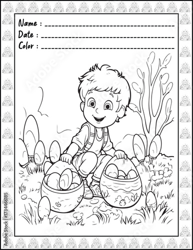 Bold and Easy Easter Coloring Page & Book for Adults and Kid. High resolution (300 DPI), Ready to print on standard 8.5x11-(A4) inch paper With (No Bleed), Black and White. Vector illustration