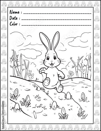 Bold and Easy Easter Coloring Page & Book for Adults and Kid. High resolution (300 DPI), Ready to print on standard 8.5x11-(A4) inch paper With (No Bleed), Black and White. Vector illustration