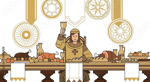 Medieval King Toasting at Lavish Feast, an illustration of a royal banquet