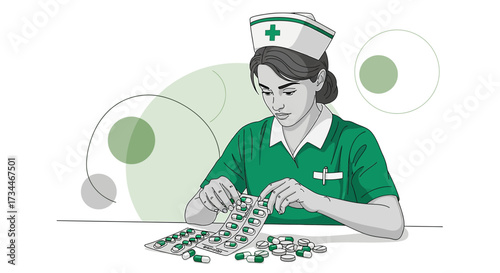 Nurse preparing medication dosage with focus and precision in a healthcare setting