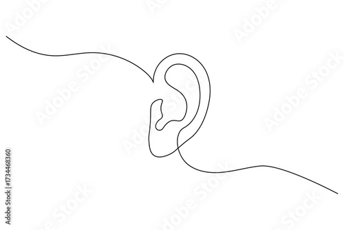 Minimal continuous one line drawing of a human ear isolated on white background, modern abstract art style