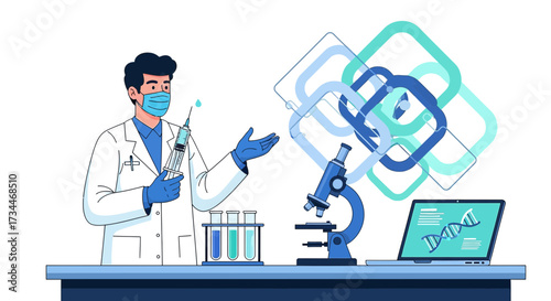 Scientist researching a cure using laboratory equipment and dna analysis technology for global