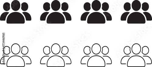 Group of People Icons Silhouette and Outline Design