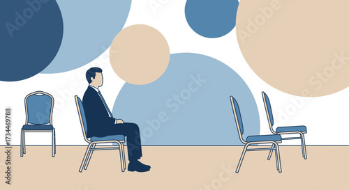 Waiting game: A lone man sits among empty chairs in anticipation and uncertainty
