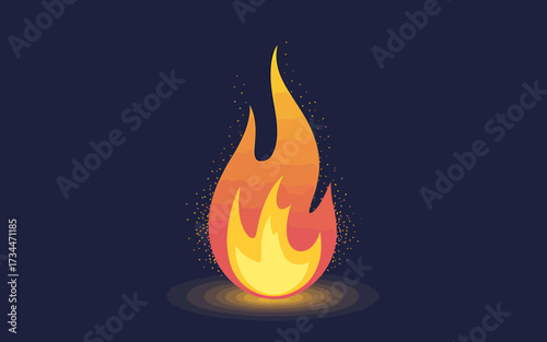 Illustration of a bright flame with sparks on a dark blue background