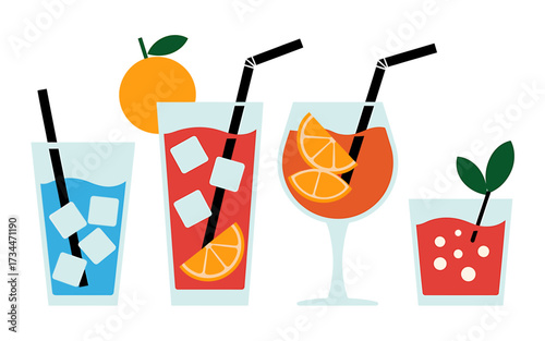 Colorful cocktail illustration set for summer drinks and party designs