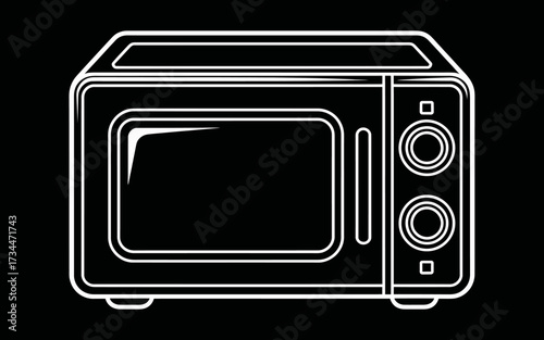 Microwave oven outline on a black background for graphic design