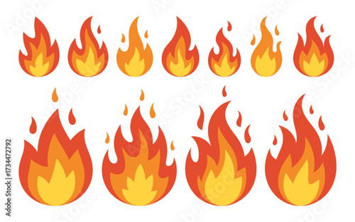 Cartoon fire flames isolated on white background vector illustration