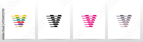 Horizontal Lines Window Blinds Letter Initial Logo Design V