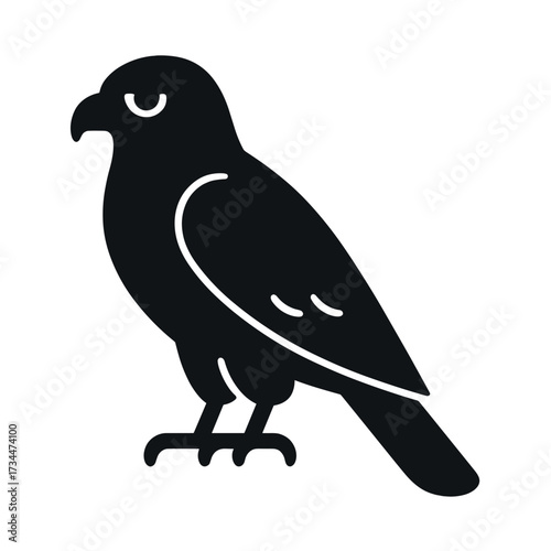 Stylized black falcon icon: simplistic bird design on white background