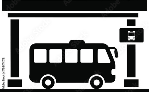 Bus shelter icon with a bus inside