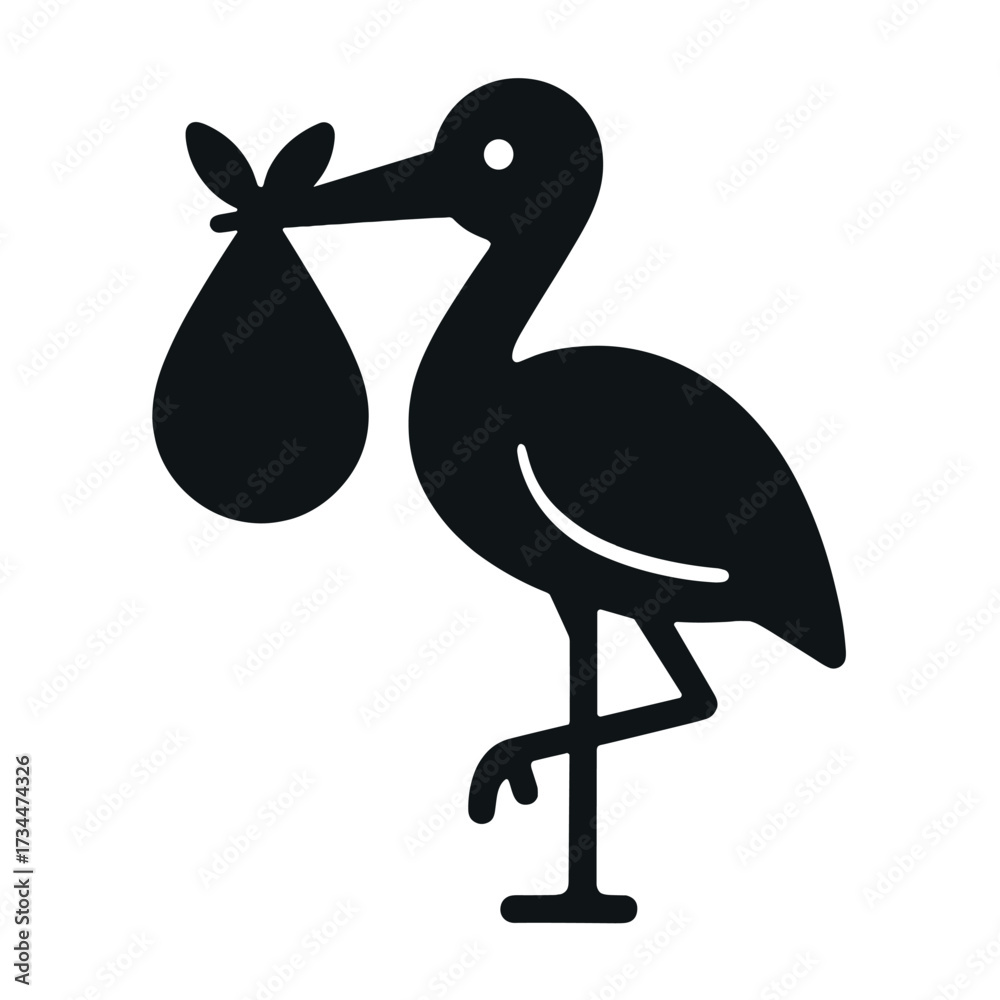 Fototapeta premium Stork silhouette icon with baby bundle symbolizing birth and new beginnings