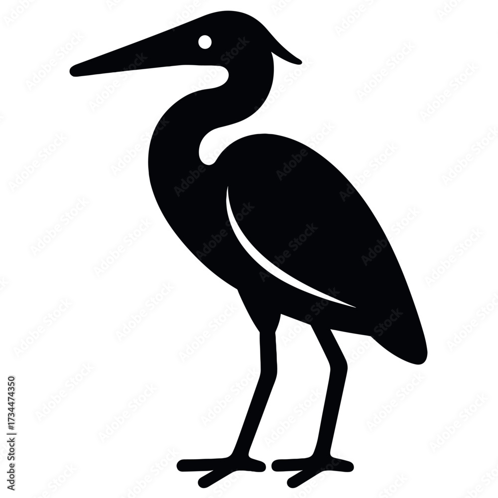 Fototapeta premium Silhouette of a heron: simplistic bird design in black and white