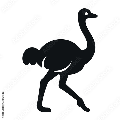 Silhouette of ostrich in minimalist black and white design