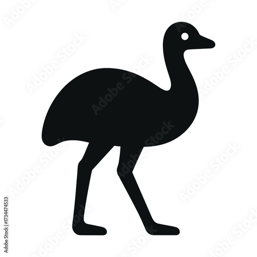 Silhouette of walking ostrich on white background