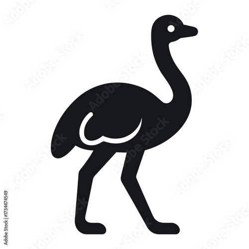 Silhouette of walking ostrich icon in black and white