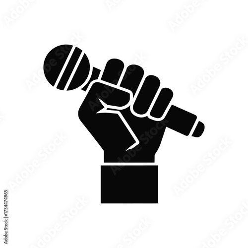 Fist holding microphone symbolizing power and voice