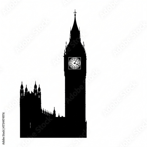 Big Ben Silhouette – Flat Minimal Style, Sharp Edges, Isolated Vector