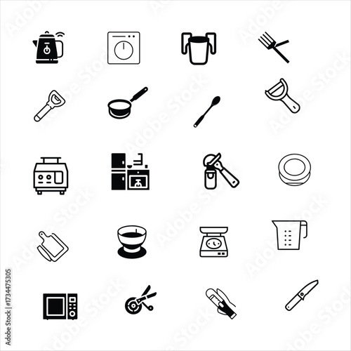 Accessible Kitchen Tools Icon Set | Adaptive Cooking Utensils, Inclusive Design, Assistive Technology, Minimal Outline Vector