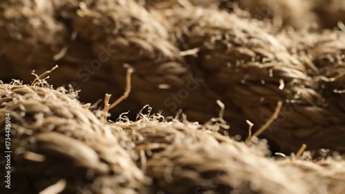 Detailed Macro Shot of a Thick Natural Jute Rope Texture.