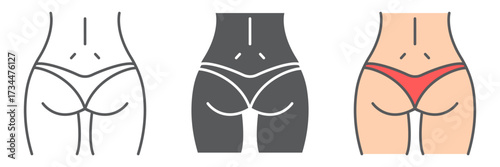 Woman buttocks icon, feminine body sign, vector graphics, a linear pattern on a white background, editable stroke.