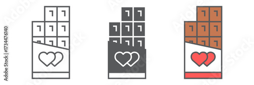 Love Chocolate Bar icon, valentine and holiday, heart chocolate sign, vector graphics, a linear pattern on a white background, editable stroke.