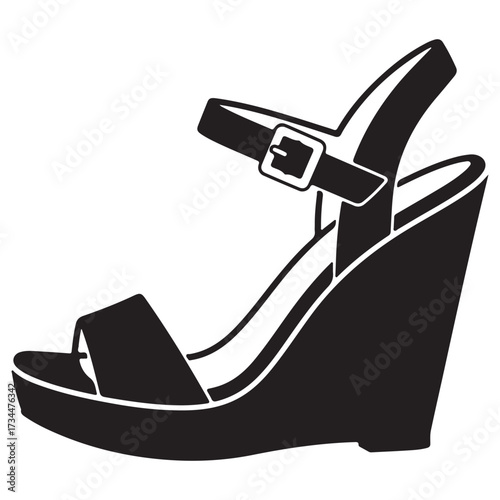 Wedge Sandal Silhouette Minimalist Black and White High Heel Footwear Vector
