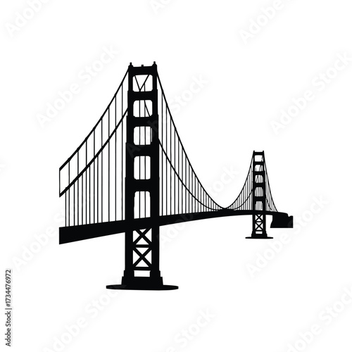 Iconic golden gate bridge silhouette in black and white