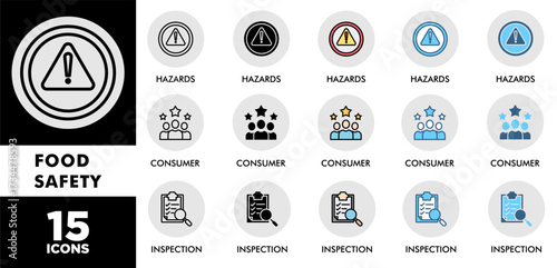 FOOD SAFETY icon set with various styles and colors  of corporate sustainability performance for investment screening