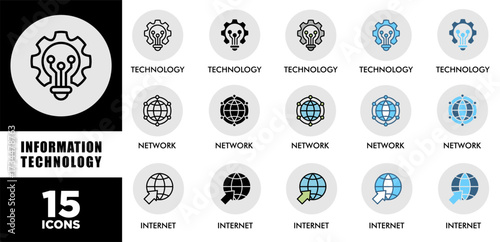 INFORMATION TECHNOLOGY icon set with various styles and colors  of corporate sustainability performance for investment screening