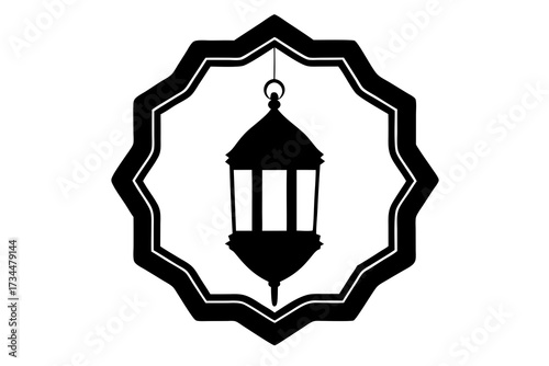 Hanging Arabic Lantern in Starburst Frame - Ramadan Kareem Vector
